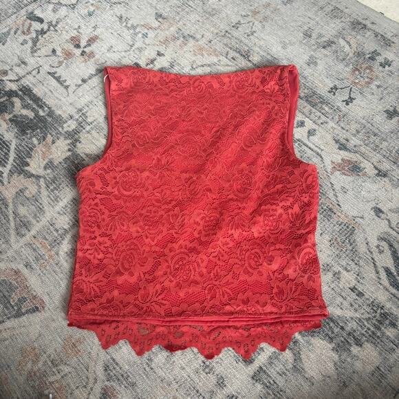 NWT Reoria Lace Tank Top - Coral Red - Size Small Coquette Festival - Picture 3 of 3